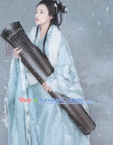 Chinese Ancient Princess Blue Hanfu Dress Traditional Ming Dynasty Imperial Consort Costumes for Women