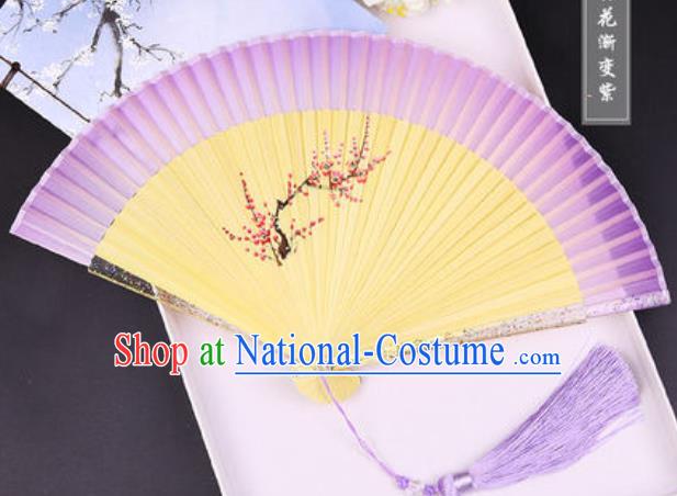 Chinese Traditional Painting Plum Lilac Folding Fans Hand Bamboo Accordion Fan