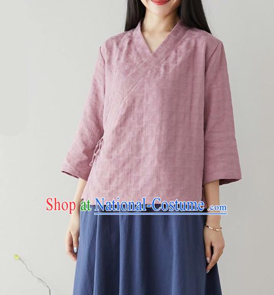 Traditional Chinese Lilac Flax Shirt Li Ziqi Tang Suit Blouse Upper Outer Garment Costume for Women