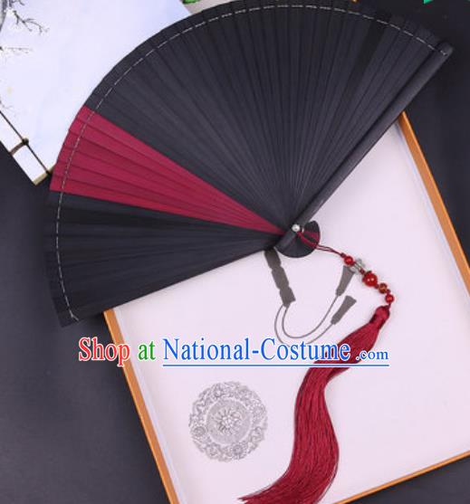 Chinese Traditional Classical Dance Folding Fans Handmade Black Bamboo Accordion Fan