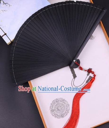 Chinese Traditional Classical Dance Black Folding Fans Handmade Bamboo Accordion Fan