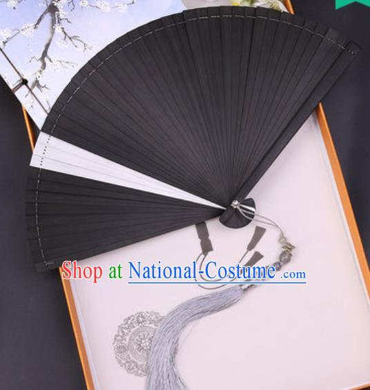 Chinese Traditional Classical Dance Black and Gray Folding Fans Handmade Bamboo Accordion Fan