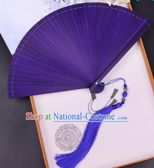 Chinese Traditional Classical Dance Purple Bamboo Folding Fans Handmade Accordion Fan