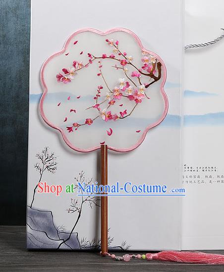 Chinese Traditional Su Embroidered Plum Palace Fans Handmade Rosewood Silk Fan for Women