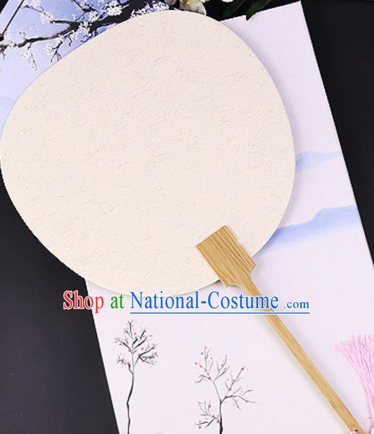 Chinese Traditional Beige Art Paper Palace Fans Handmade Round Fan for Women