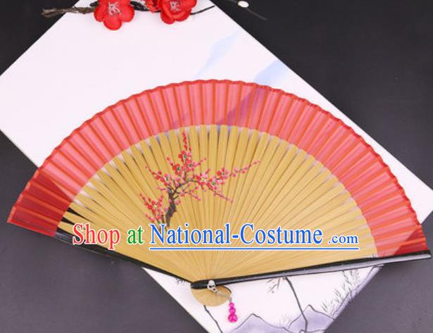 Chinese Traditional Painting Flowers Orange Silk Folding Fans Handmade Accordion Classical Dance Bamboo Fan