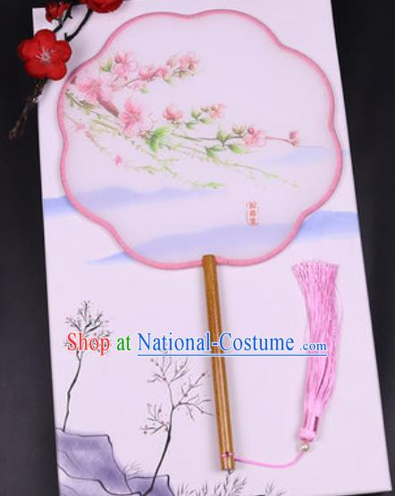 Chinese Traditional Painting Peach Blossom Palace Fans Handmade Classical Dance Silk Fan for Women