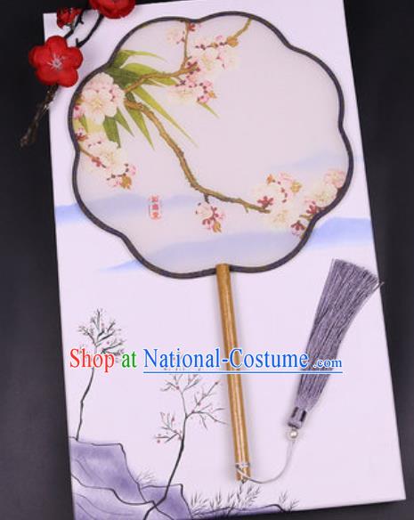 Chinese Traditional Painting Pear Flowers Palace Fans Handmade Classical Dance Silk Fan for Women