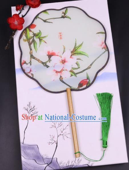 Chinese Traditional Painting Peach Blosoom Palace Fans Handmade Classical Dance Silk Fan for Women