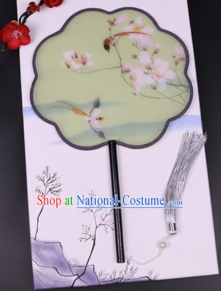 Chinese Traditional Painting Mangnolia Green Palace Fans Handmade Classical Dance Silk Fan for Women