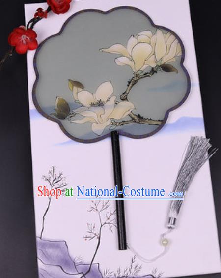 Chinese Traditional Painting Mangnolia Atrovirens Palace Fans Handmade Classical Dance Silk Fan for Women