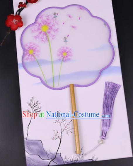 Chinese Traditional Painting Dandelion Lilac Palace Fans Handmade Classical Dance Silk Fan for Women