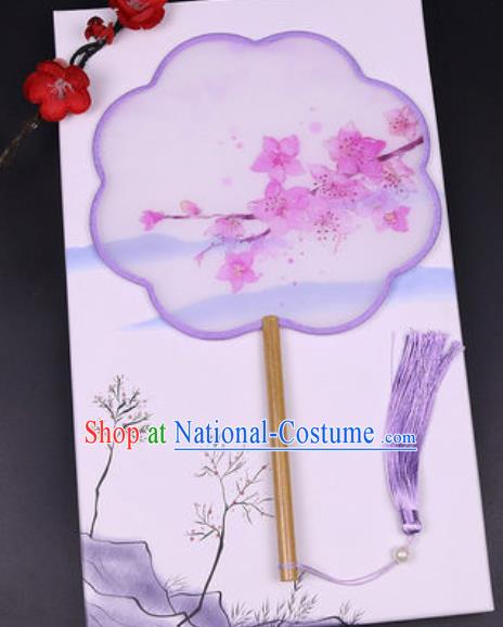 Chinese Traditional Painting Sakura Lilac Palace Fans Handmade Classical Dance Silk Fan for Women