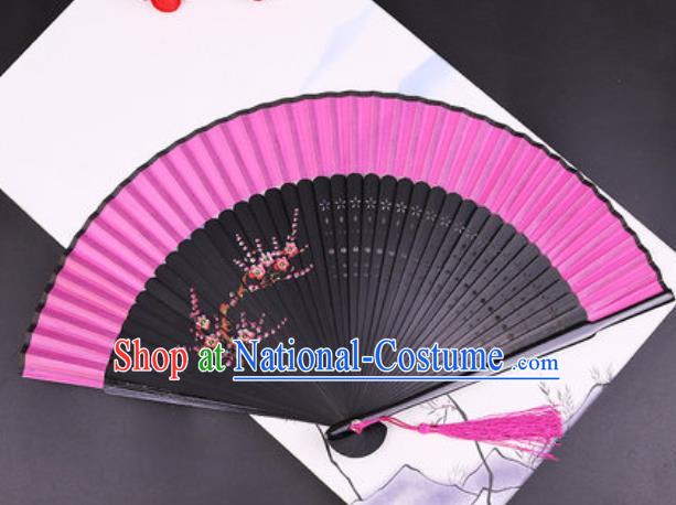 Chinese Traditional Painting Flowers Pink Silk Folding Fans Handmade Accordion Classical Dance Bamboo Fan