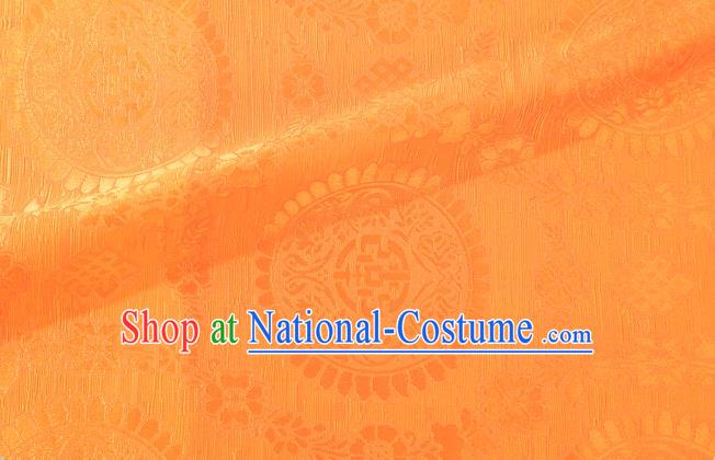 Chinese Classical Auspicious Pattern Design Orange Brocade Fabric Asian Traditional Hanfu Satin Material