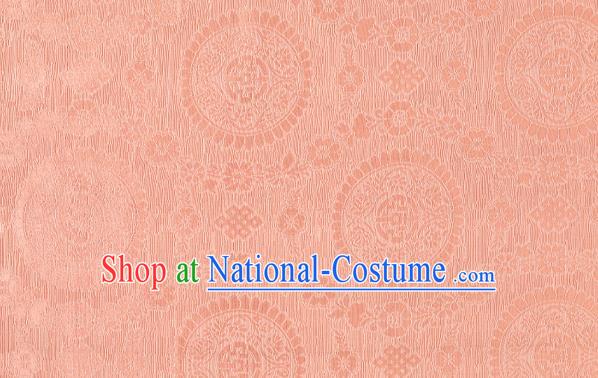 Chinese Classical Auspicious Pattern Design Pinkish Orange Brocade Fabric Asian Traditional Hanfu Satin Material