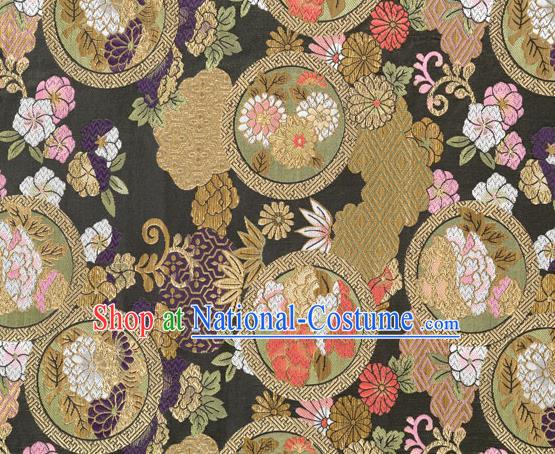 Chinese Classical Chrysanthemum Bamboo Pattern Design Black Brocade Fabric Asian Traditional Hanfu Satin Material