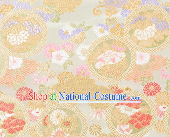 Chinese Classical Chrysanthemum Bamboo Pattern Design Beige Brocade Fabric Asian Traditional Hanfu Satin Material