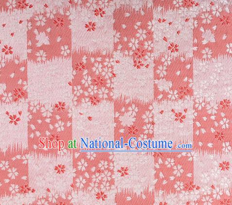 Asian Japanese Traditional Sakura Pattern Design Pink Brocade Fabric Kimono Tapestry Satin