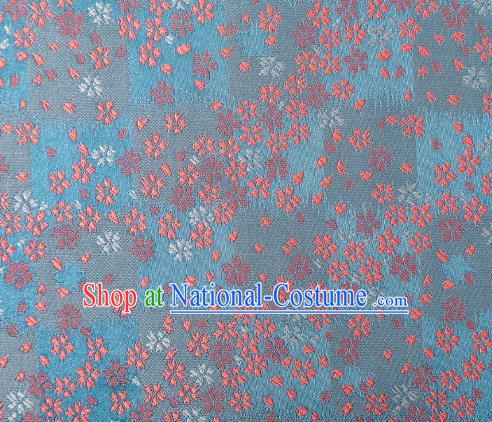 Asian Japanese Traditional Sakura Pattern Design Light Blue Brocade Fabric Kimono Tapestry Satin