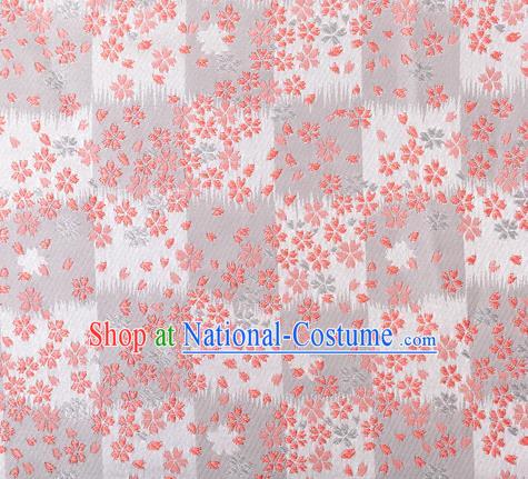 Asian Japanese Traditional Sakura Pattern Design Light Grey Brocade Fabric Kimono Tapestry Satin