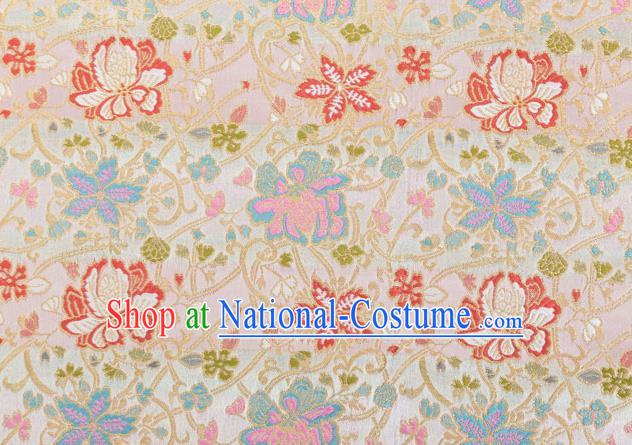 Chinese Classical Twine Lotus Pattern Design Beige Brocade Fabric Asian Traditional Hanfu Satin Material