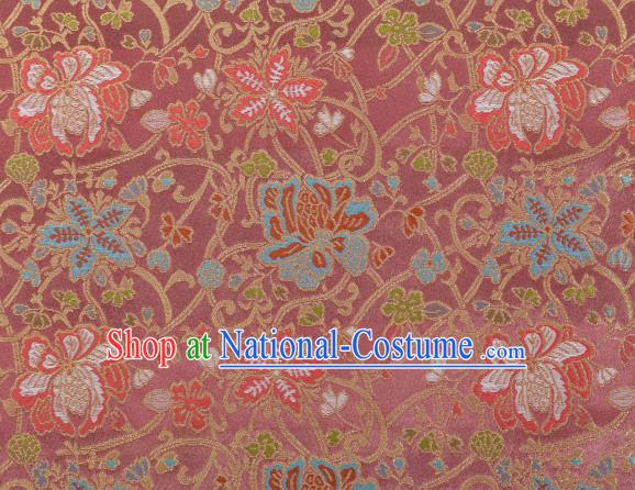 Chinese Classical Twine Lotus Pattern Design Rubber Red Brocade Fabric Asian Traditional Hanfu Satin Material