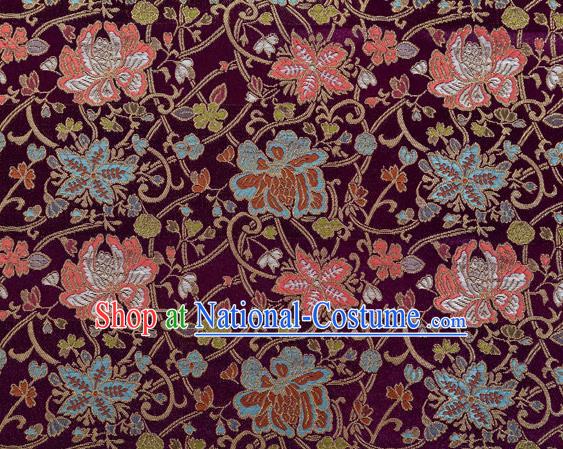 Chinese Classical Twine Lotus Pattern Design Purple Brocade Fabric Asian Traditional Hanfu Satin Material