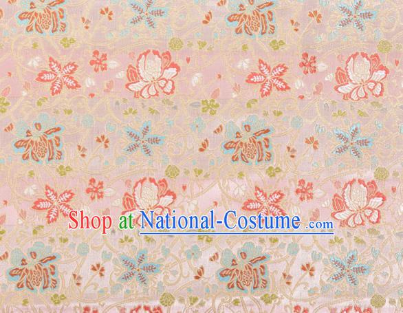 Chinese Classical Twine Lotus Pattern Design Pink Brocade Fabric Asian Traditional Hanfu Satin Material