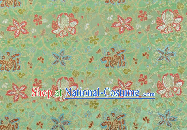 Chinese Classical Twine Lotus Pattern Design Light Green Brocade Fabric Asian Traditional Hanfu Satin Material