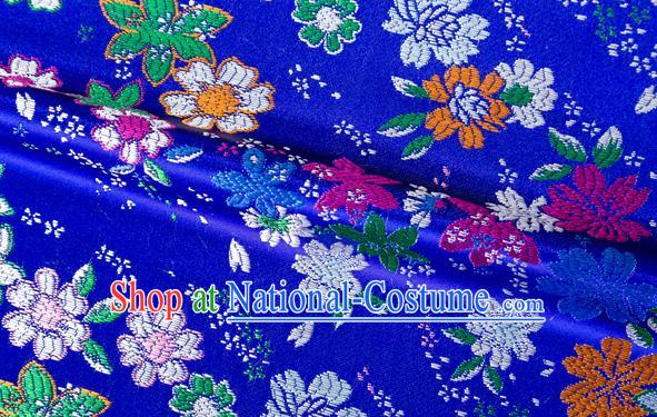 Japanese Traditional Sakura Pattern Design Royalblue Brocade Fabric Asian Kimono Tapestry Satin