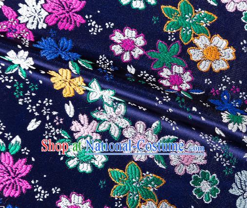 Japanese Traditional Sakura Pattern Design Navy Brocade Fabric Asian Kimono Tapestry Satin