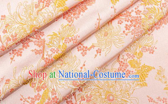 Japanese Traditional Chrysanthemum Pattern Design Pink Brocade Fabric Asian Kimono Tapestry Satin