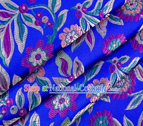 Chinese Classical Flowers Pattern Design Royalblue Brocade Fabric Asian Traditional Hanfu Satin Material