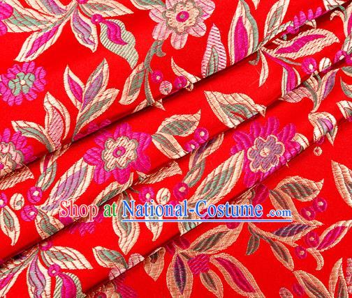 Chinese Classical Flowers Pattern Design Red Brocade Fabric Asian Traditional Hanfu Satin Material