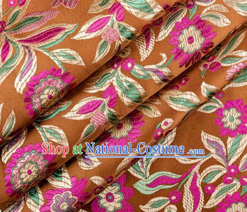 Chinese Classical Flowers Pattern Design Ginger Brocade Fabric Asian Traditional Hanfu Satin Material