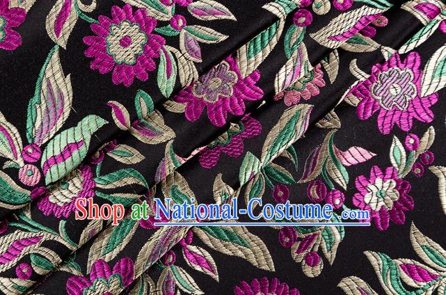 Chinese Classical Flowers Pattern Design Black Brocade Fabric Asian Traditional Hanfu Satin Material