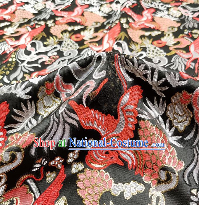 Chinese Classical Phoenix Pattern Design Black Brocade Fabric Asian Traditional Hanfu Satin Material