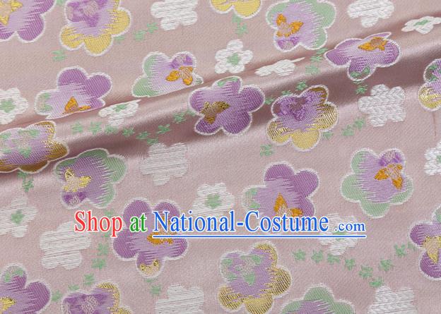 Japanese Traditional Oriental Cherry Pattern Design Lilac Brocade Fabric Asian Kimono Tapestry Satin