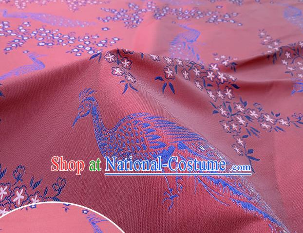 Chinese Classical Peacock Pattern Design Watermelon Red Brocade Fabric Asian Traditional Hanfu Satin Material