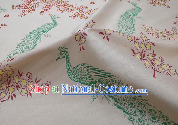 Chinese Classical Peacock Pattern Design Light Pink Brocade Fabric Asian Traditional Hanfu Satin Material