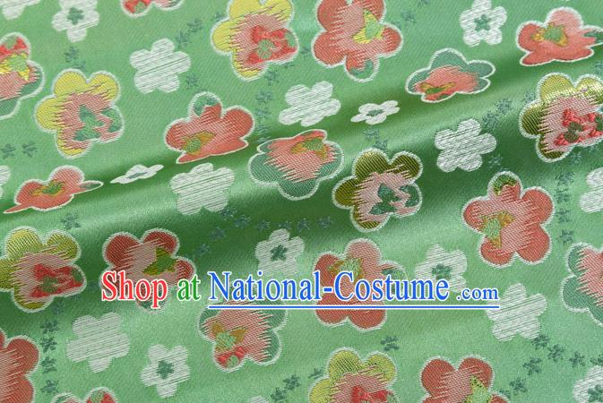 Japanese Traditional Oriental Cherry Pattern Design Light Green Brocade Fabric Asian Kimono Tapestry Satin