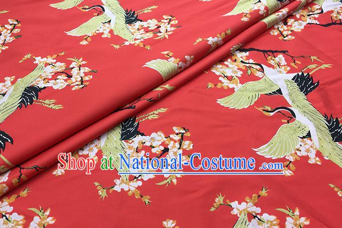 Chinese Classical Crane Plum Pattern Design Red Brocade Fabric Asian Traditional Hanfu Satin Material