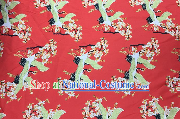 Chinese Classical Crane Plum Pattern Design Red Brocade Fabric Asian Traditional Hanfu Satin Material