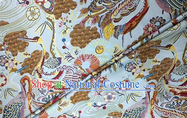 Chinese Classical Crane Pattern Design Light Blue Brocade Fabric Asian Traditional Hanfu Satin Material