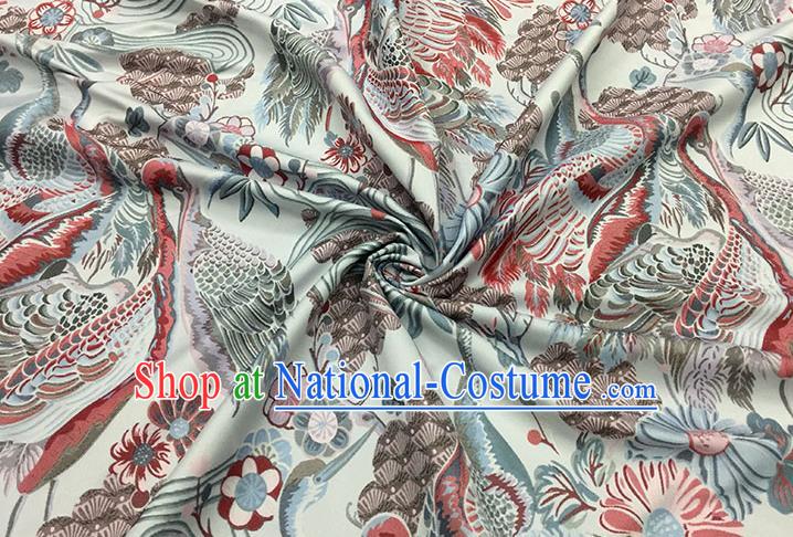 Chinese Classical Crane Pattern Design Light Grey Brocade Fabric Asian Traditional Hanfu Satin Material