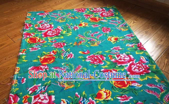 Chinese Traditional Phoenix Peony Pattern Green Quilt Cover Wedding Bedclothes