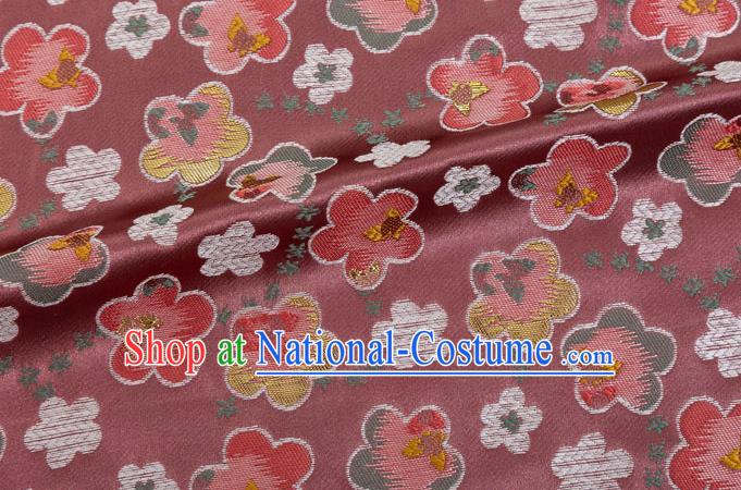 Japanese Traditional Oriental Cherry Pattern Design Rubber Red Brocade Fabric Asian Kimono Tapestry Satin