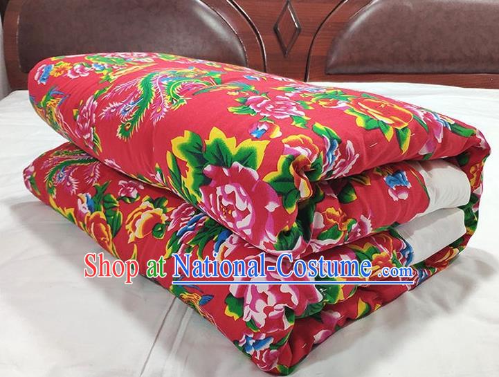 Chinese Traditional Phoenix Peony Pattern Red Quilt Cover Wedding Bedclothes