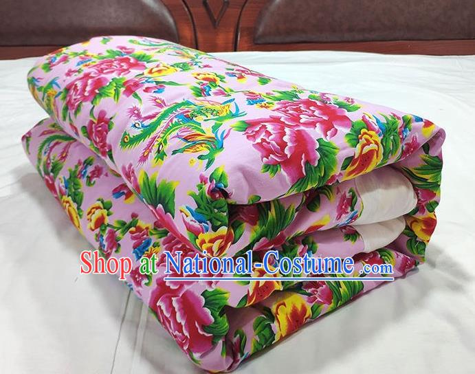 Chinese Traditional Phoenix Peony Pattern Pink Quilt Cover Wedding Bedclothes